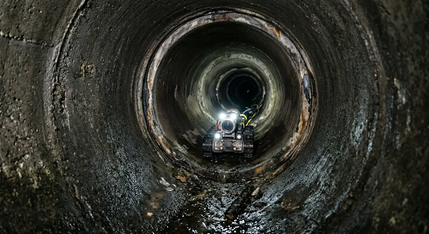 Robotic sewer camera inspecting pipe interior for Sewer Line Cleaning in North Andover